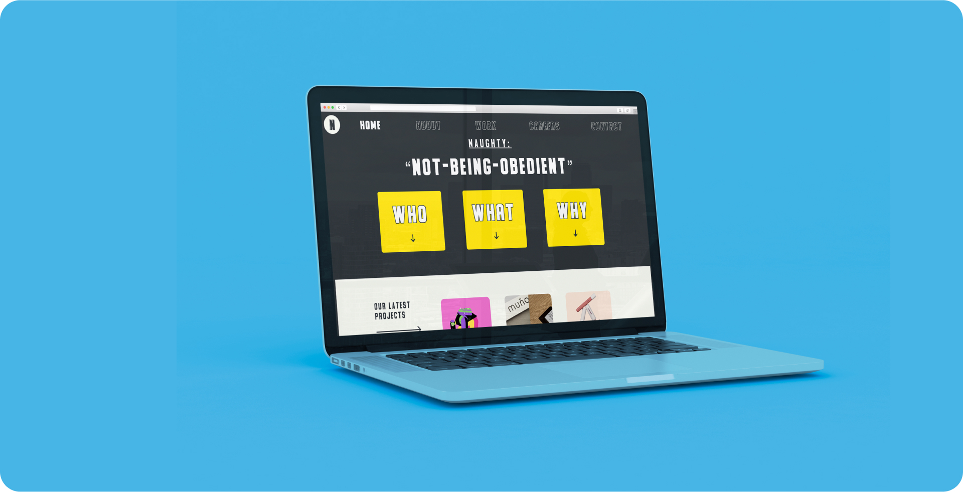 Behind project banner showing a person holding a mobile phone with a screen of the app